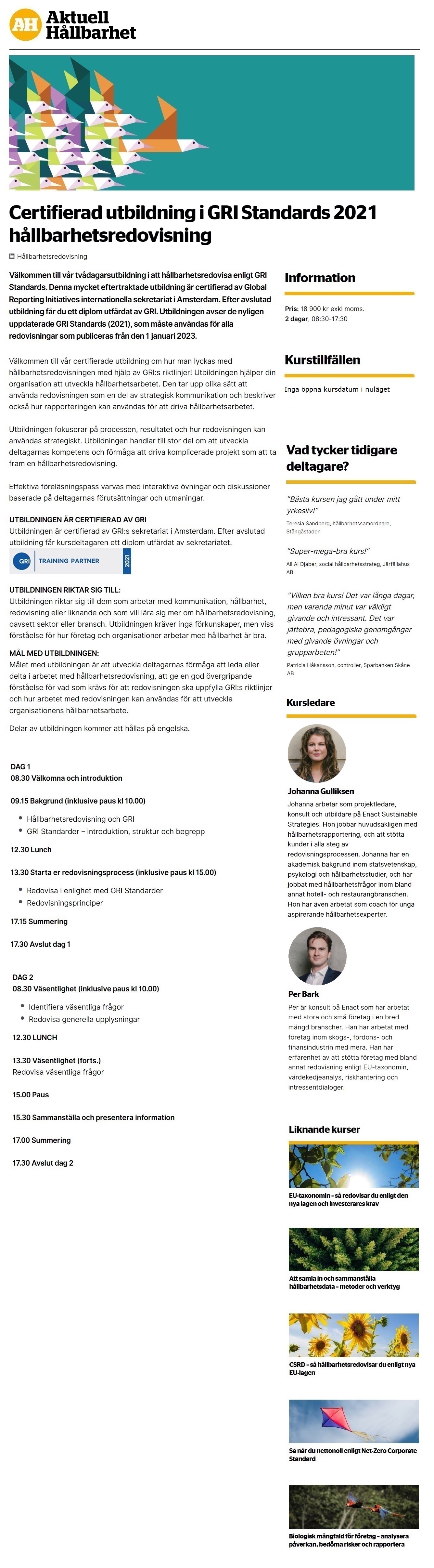 Certifierad utbildning i GRI Standards 2021 hållbarhetsredovisning