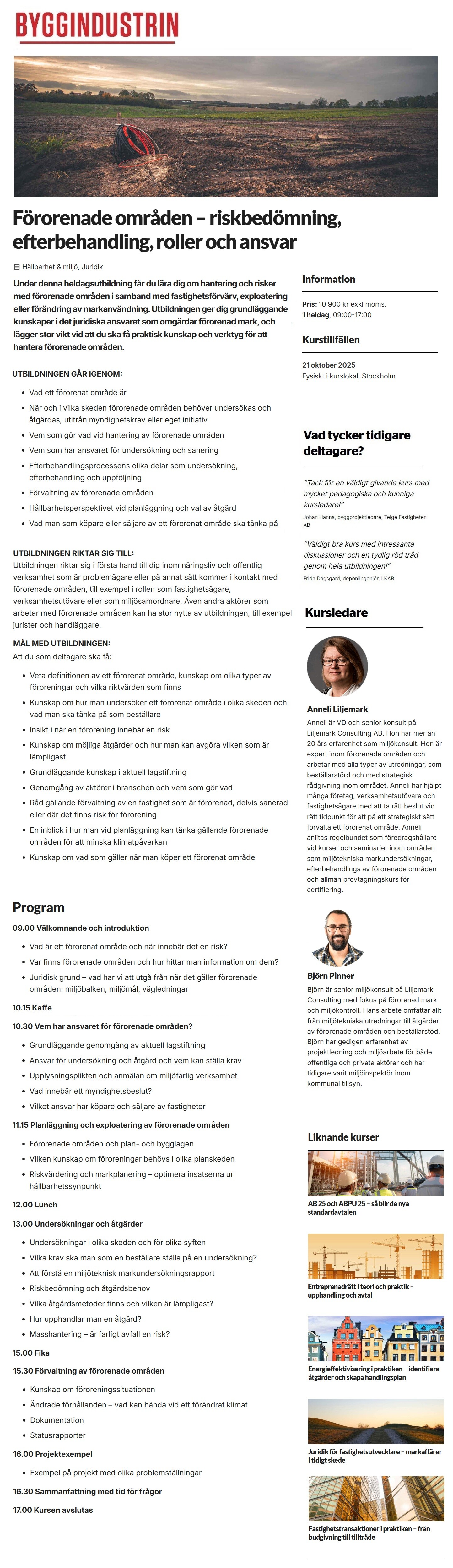 Förorenade områden – riskbedömning, efterbehandling, roller och ansvar