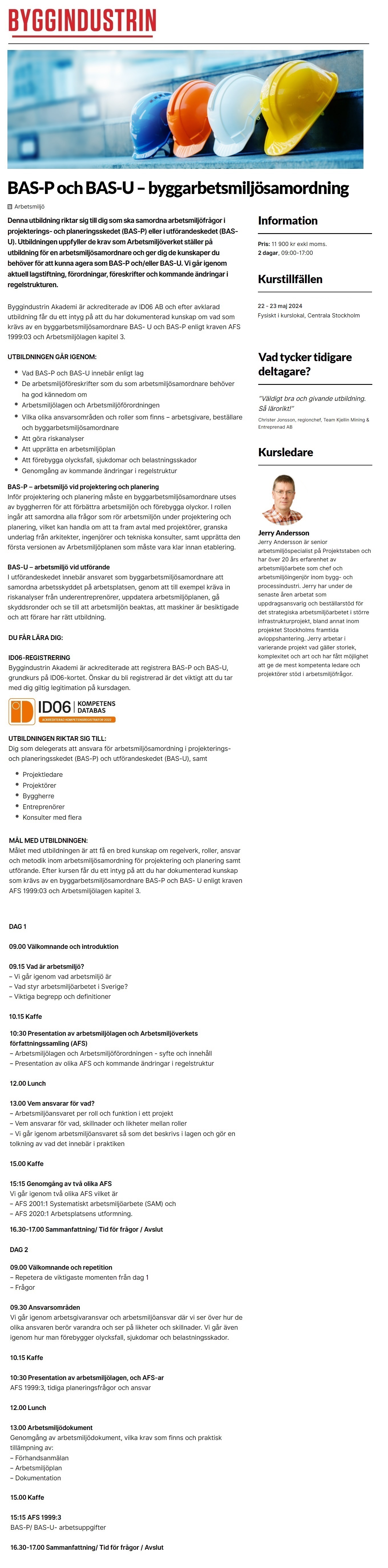 Byggindustrin Akademin - BAS-P och BAS-U – byggarbetsmiljösamordning