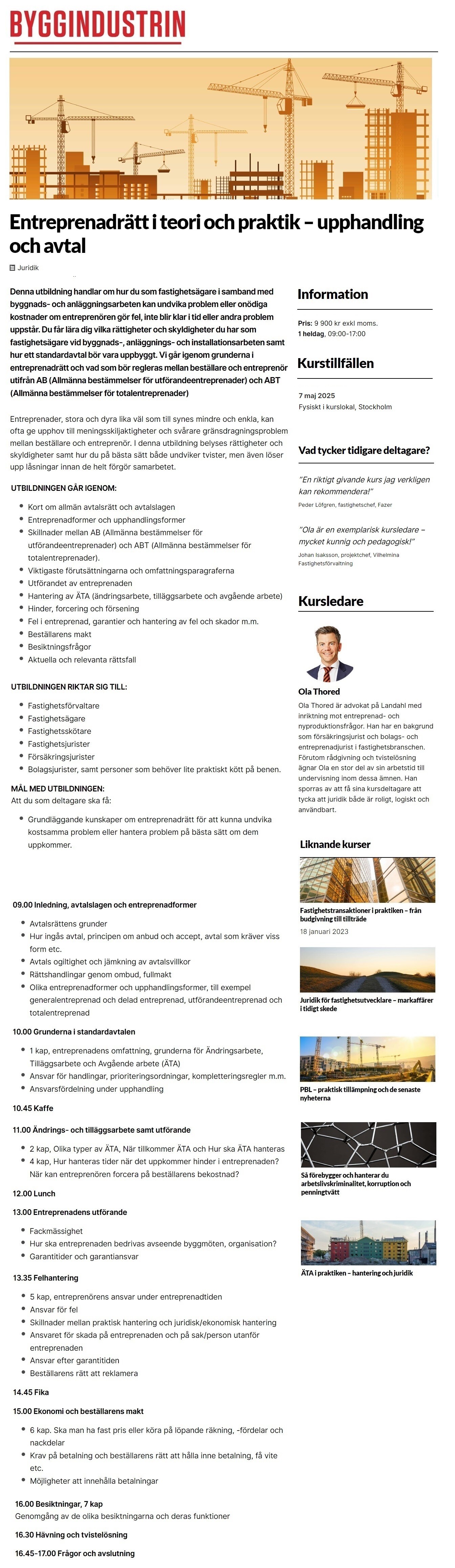 Entreprenadrätt i teori och praktik – upphandling och avtal