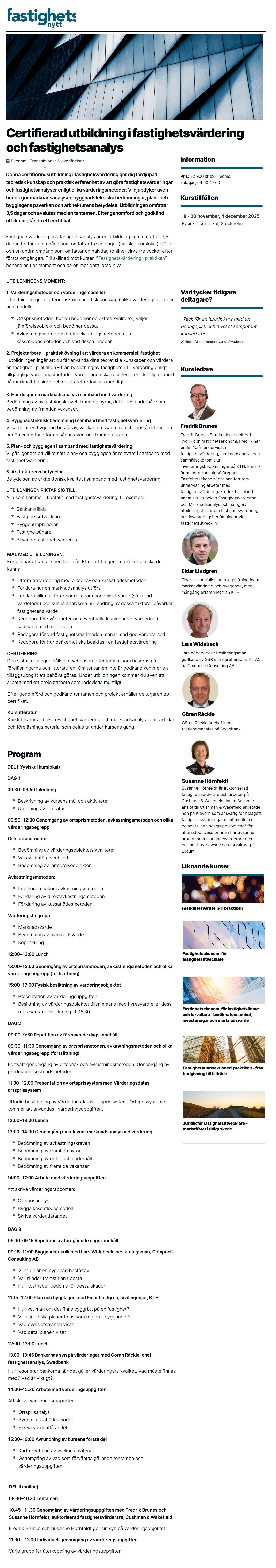 Fastighetsvärdering och fastighetsanalys (5 dagar)