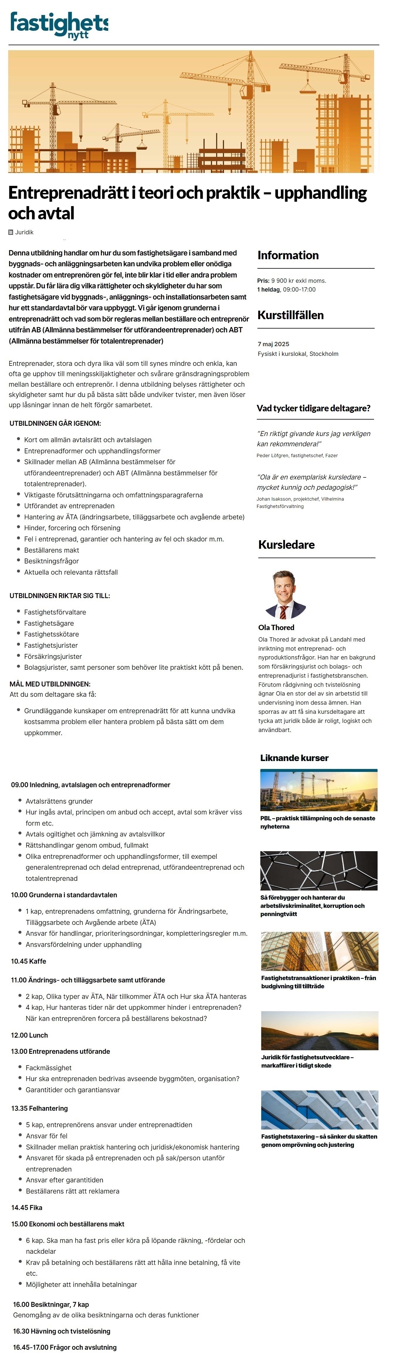 Entreprenadrätt i teori och praktik – upphandling och avtal