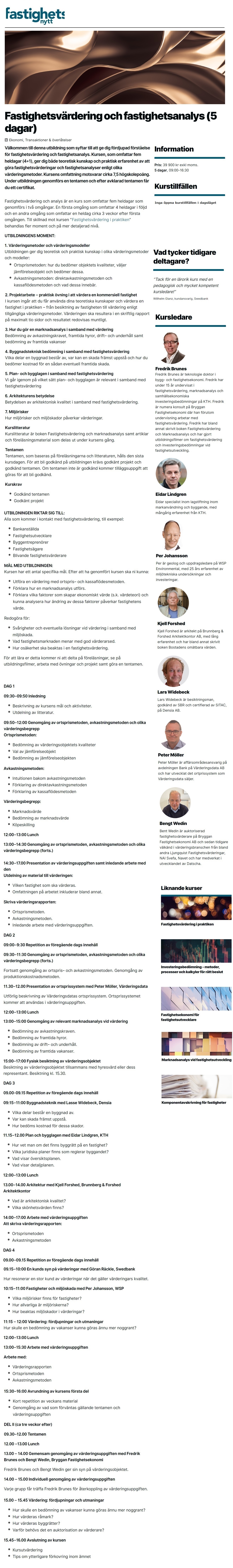 Fastighetsvärdering och fastighetsanalys (5 dagar)