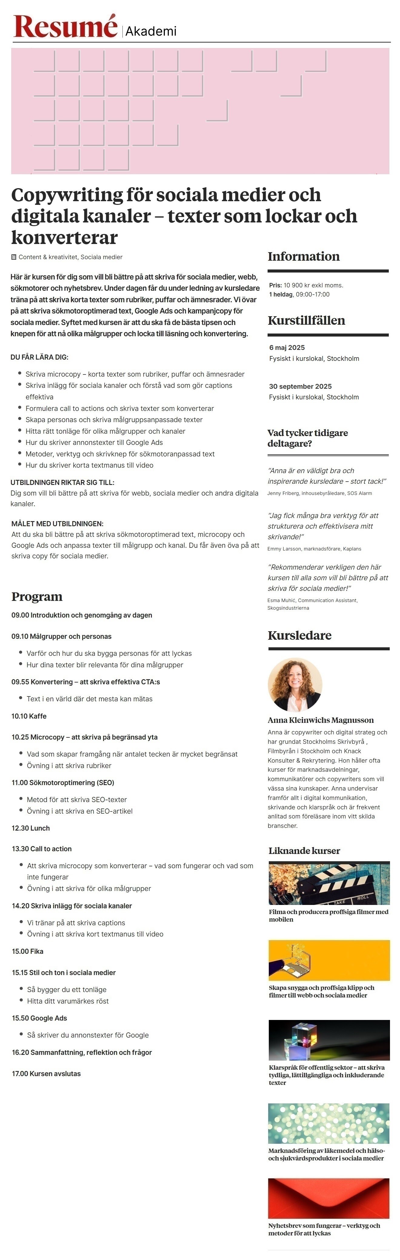 Resume Akademi - Copywriting för sociala medier och digitala kanaler – texter som lockar och konverterar